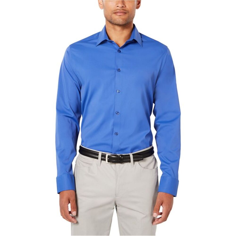 Ryan Seacrest Mens Modern-Fit Button Up Shirt, Blue, S Neck, DM